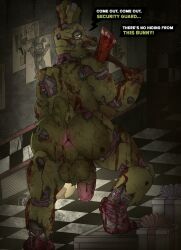 1boy animatronic ass axe back_view balls blood dead_by_daylight dialogue english_text five_nights_at_freddy's five_nights_at_freddy's_3 fnaf furry gay green_body imminent_sex inviting inviting_to_sex male male_only notrav nude penis presenting_ass presenting_butt rabbit robot scottgames springtrap standing teasing text undead