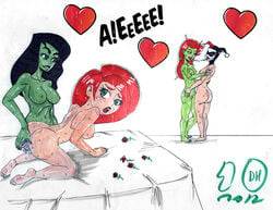 2d batman_(series) dc disney dragonhorse10 female female_only green-skinned_female green_skin harley_quinn human kim_possible kimberly_ann_possible multiple_females multiple_girls nipples pamela_isley poison_ivy shego tagme yuri