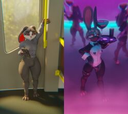 2025 3d 3d_(artwork) anthro anthro_male bangs beverage blender blender_(software) bottomwear bow_tie clothed clothed_male clothing collared_shirt dress_shirt femboy femboy_focus feminine_male floppy_ears furry furry_male furry_only ghostoast heart_pasties hi_res lagomorph leporid male male_anthro mammal mask pants pasties paws platter rabbit shirt stripper topwear tray waiter