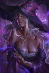 artistic artistic_nude bare_arms bare_breasts bare_shoulders breasts caio_santos clavicle cleavage_cutout cleavage_window curvy digital_media digital_media_(artwork) digital_painting_(artwork) elden_ring elden_ring_nightreign female female_focus female_only fully_clothed large_breasts no_visible_genitalia nonsexual nonsexual_nudity realistic realistic_breast_size realistic_textures recluse_(nightreign) shoulders solo solo_female solo_focus tasteful tasteful_nudity white_hair witch witch_hat