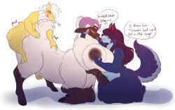 anthro bandai_namco big_breasts blush bovid breasts caprine centaur crossover digimon digimon_(species) drakefluff english_text equid equid_taur european_mythology female from_behind_position generation_1_pokemon genitals goat greek_mythology group gynomorph heart_symbol humanoid_taur hypno_(pokemon) intersex intersex/female male male/female mammal mammal_taur mythology nintendo pajiramon penetration penis plap pokemon pokemon_(species) red_eyes sex taur text tongue trio