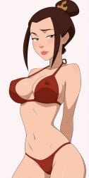 1girls ai_generated arched_back arms_behind_back avatar_the_last_airbender azula bikini black_hair brown_eyes cleavage confident cowboy_shot crown eyebrow_raise female female_only fit_female g-string_bikini inner_sideboob lipstick looking_at_viewer medium_breasts nipple_bulge one_eyebrow_raised perfect_boobs perky_breasts presenting_breasts presenting_self princess red_bikini royalty seductive_look sidelocks solo solo_female standing string_bikini suggestive_look teenager thin_waist tied_bikini topknot white_background