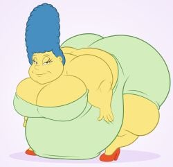1girls ass ass_up belly belly_on_ground bending bending_forward bending_over blue_hair breasts cleavage dress fat female female_focus female_only hand_on_belly heels large_ass large_breasts looking_at_viewer marge_simpson milf mother overweight overweight_female stomach the_simpsons thick_thighs thighs tubbytoon weight_gain yellow_body yellow_skin