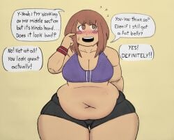 1girls belly belly_out boku_no_hero_academia brown_eyes brown_hair brown_hair_female chubby chubby_belly chubby_female color color_edit colored colored_sketch coloring_page colorization colorized_edit colorshun muscular muscular_female my_hero_academia ochako_uraraka ronic_lagann rubber short_hair standing uraraka_ochako