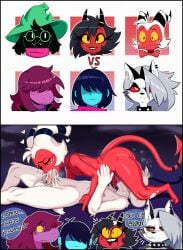 2_horns absurd_res ai_generated anthro anthro_penetrated ass balls big_penis black_body black_fur blue_body blue_skin blush bodily_fluids bovid canid canid_demon caprine clothed clothing collar cum cum_inside deltarune demon dialogue ear_piercing english_text eyewear fellatio female freckles frown fur genital_fluids genitals glasses goat group hair hair_over_eyes hat headgear headwear heart hellhound hellsonger helluva_boss hi_res horn human human_on_anthro human_penetrating human_penetrating_anthro humanoid humanoid_genitalia humanoid_penis imp interspecies kris_(deltarune) long_penis looking_pleasured loona_(helluva_boss) male male_penetrating mammal meme millie_(helluva_boss) moxxie_(helluva_boss) nude open_mouth oral oral_penetration penetration penile penis piercing profanity ralsei red_body red_eyes reptile saliva scalie scarf sex sharp_teeth smile spiked_collar spikes susie_(deltarune) sweat teeth text tongue undertale_(series) vein white_body white_eyes white_fur yellow_sclera yellow_teeth