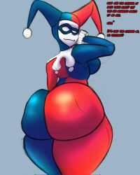 1girls 2d 2d_(artwork) ass batman_(series) big_ass big_breasts big_butt breasts clothed clothed_female clown clown_girl criminal dc dc_comics female female_focus female_only harleen_quinzel harley_quinn huge_ass huge_butt jester jester_girl jester_hat jester_outfit large_boobs large_breasts looking_back looking_back_at_viewer solo solo_female solo_focus superbone