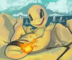 beckoning blue_eyes charmander cloaca female inviting nintendo pokémon_(species) pokemon pokephilia presenting rocks scalie sea shiny_charmander shiny_pokemon tom_smith video_games water