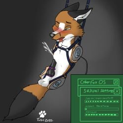 accessory animal_genitalia animal_penis anthro balls blush bodily_fluids bondage bound canid canine canine_genitalia canine_penis cock_ring cybernetics cyborg detachable detachable_arms detachable_legs detachable_limbs erection fox genital_fluids genitals harness hi_res jewelry knot machine male mammal nude orgasm overstimulation penis penis_accessory penis_jewelry precum reprogramming sheath solo talynwolf tobur_(gaussly)