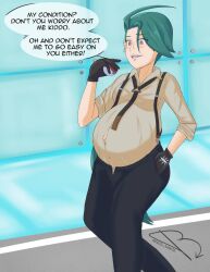 elite_four green_hair looking_down penciljunkie pokemon pokemon_sv pregnant pregnant_belly pregnant_female red_eyes rika_(pokemon) super_belly