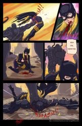 batgirl batgirl_(stephanie_brown) batman_(series) blonde_hair blood blue_eyes comic curb_stomp dc dc_comics dialogue female forced gore imminent_death rape ryona snuff stephanie_brown stomp tsurugi9000