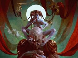 anato_finnstark artistic artistic_nude bare_breasts bare_legs bare_midriff bare_shoulders bare_thighs beautiful breasts breasts_out curvaceous curvaceous_female curvaceous_figure curves curvy curvy_body curvy_female curvy_figure curvy_hips curvy_thighs digital_painting_(artwork) ethereal female female/male female_focus female_only gold_(metal) gold_jewelry larger_male medium_breasts naked_female nipples no_visible_genitalia nonsexual nonsexual_nudity nude nude_female original original_character ornate ornate_clothing perky_breasts perky_nipples realistic realistic_breast_size realistic_proportions realistic_textures serene size_difference smaller_female solo solo_female solo_focus tasteful tasteful_nudity topless topless_female torso white_skin wide_hips