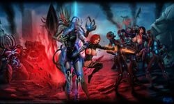 3girls 5boys alien alien/human alien_girl asari ashley_williams banshee_(mass_effect) bioware black_hair cannibal_(mass_effect) comic commander_shepard female femshep human husk_(mass_effect) interspecies liara_t'soni male male/female mass_effect mass_effect_3 party_wipe reaper_(mass_effect) red_hair sex vempire