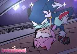 amy_rose ankle_boots bracelet bracelets breasts carrying_partner dark_blue_fur dress_lift dress_pull eyes_rolling_back fangs fangs_out fur furry grabbing_another's_hair grabbing_another's_head grabbing_hair hairband open_mouth pink_fur pink_hair pleasure_face red_shoes sharnom short_hair sonic_(series) sonic_the_hedgehog_(series) sonic_the_werehog sonic_unleashed spread_legs tongue tongue_out two_tone_fur
