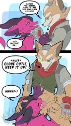 animal_humanoid blowing canid canid_humanoid canine canine_humanoid clothing digital_media_(artwork) dragon dragon_humanoid face_fucking fellatio fox fox_ears fox_humanoid genitals hi_res humanoid interspecies male mammal mammal_humanoid mythological_creature mythological_scalie mythology nintendo ocxcanon oral penile penis scalie sex star_fox streetwear technology techwear zombie_maykr