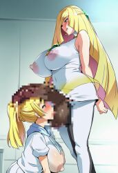 1futa 1girls 2girls ai_generated balls big_breasts blonde_female blonde_hair blush censored_balls censored_pussy censored_vagina clothing cruise_ship cum exited_face exposed_pussy futanari headpat incest inside licking licking_balls licking_penis lillie_(pokemon) locked_pussy long_hair looking_at_pussy lusamine_(pokemon) lustful_gaze mother_and_daughter multiple_girls nipples no_bra no_panties penis_juice penis_on_face pokemon pokemon_sm ponytail saliva see-through_clothing see-through_shirt semen sitting_on_floor standing tongue tongue_out