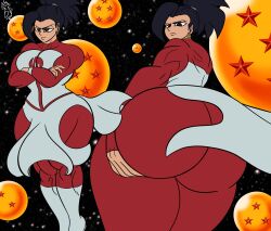 1girls anissa_(cosplay) ass ass_focus ass_grab big_ass big_boobs big_breasts big_butt big_thighs crossed_arms dragon_ball dragon_ball_super dragon_ball_z flying invincible kale light_skin muscular muscular_female space_background thick_butt thick_hips thick_legs thick_thighs viltrumite