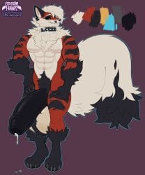 anthro arcanine ball_tuft balls big_balls big_penis black_body black_fur bodily_fluids canid canine collar collar_only dripping featureless_chest front_view fur gay gay_male generation_1_pokemon generation_8_pokemon genital_fluids genitals hi_res homosexual homosexual_male huge_balls huge_cock humanoid_genitalia humanoid_penis hybrid hybrid_pokemon hyper hyper_balls hyper_genitalia hyper_penis male male/male male_anthro male_only male_penetrating multicolored_body multicolored_fur muscular muscular_anthro muscular_male nickit nintendo nude nude_anthro nude_male pecs penis pokemon pokemon_(species) precum precum_drip pubes red_background red_body simple_background sinisterheaven solo spiked_collar spikes standing tan_body tan_fur thick_penis tuft