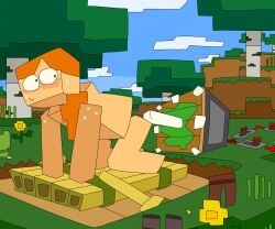 1girls alex_(minecraft) all_fours bamboo birch_tree blush clothes_on_floor clothing_aside completely_nude completely_nude_female day end_rod female female_only flat_chest fucking_machine funny kneeling looking_back meme minecraft minecraft_sheep_fucker_machine naked nipple nude nude_female orange_hair outdoor_nudity outdoors peeppepi raft redstone redstone_dust redstone_repeater redstone_torch solo solo_female sticky_piston sunflower tree