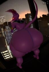2025 3d_(artwork) anthro ass balls beerus big_butt digital_media_(artwork) domestic_cat dragon_ball dragon_ball_super ear_piercing english_description felid feline felis genitals glowing glowing_eyes god_of_destruction gold_armlet gold_piercing hairless hairless_cat hi_res long_ears looking_back male mammal piercing purple_body purple_skin rear_view solo sphynx_(cat) standing tail thick_thighs totallyd
