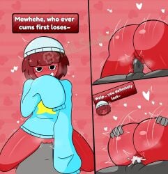 anon anonymous_male ass ass_grab balls balls_deep beanie bouncing_on_penis cowgirl_position cum cum_drip cum_in_pussy cum_inside cumming cumming_inside cumming_while_penetrating dandy's_world dialogue facing_viewer gigi_(dandy's_world) gijinka grabbing grabbing_ass grin grinning grinning_at_viewer heart humanization humanized humanoid laugh laughing long_sleeves looking_at_viewer mischievous mischievous_smile movement_lines multiple_angles oversized_clothes panels penetration penis penis_in_pussy pussy pussy_juice red_hair riding riding_cock riding_dick riding_penis roblox roblox_game shellsmasher sleeves_past_wrists smile smiling smiling_at_viewer straddle straddling sweater thrusting thrusting_into_pussy wet wet_pussy