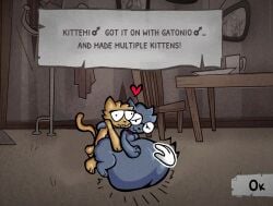 :3 ass balls belly belly_expansion belly_inflation big_belly big_butt bodily_fluids cum cum_inside derp_eyes domestic_cat duo expansion eyewear felid feline felis feral from_behind_position gameplay gameplay_mechanics gatoplum_(sugerplump) genital_fluids genitals glasses hand_on_belly heart_symbol hi_res huge_belly hyper hyper_belly inflation love male male/male mammal mewgenics moobs navel p34nutbunny peanukit_(p34nutbunny) pregnant pregnant_feral pregnant_male pregnant_sex screencap screenshot_redraw sex sugerplump tongue tongue_out toony