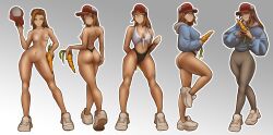 brown_hair cap carrot chiotosaurio lina_(celina_quintana) naked_footwear nude_female original original_character solo_female strip_game topless topless_female