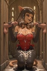 2boys 3d ai_generated big_penis black_lipstick cum cum_on_breasts cum_on_clothes cum_on_face cum_on_floor cum_on_hair cum_on_leg double_handjob ecaflip excessive_cum female glory_hole gloves handjob_with_gloves large_breasts miranda_(wakfu) on_knees satisfied satisfied_look shindhas tight_clothing wakfu