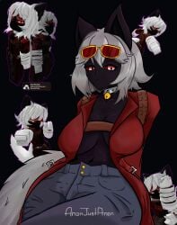 1girls anonjustanon bell bell_collar belly belly_button big_ass big_breasts black-skinned_female black_body black_female black_fur black_skin black_skinned_female breasts cat_ears catgirl choker_bell choker_collar coat coat_only collar color dante_(devil_may_cry)_(cosplay) english_text eyelashes female female_focus female_only fox_ears fox_girl fox_tail glasses huge_ass huge_breasts jeans kemonomimi kitsune large_ass large_breasts lips looking_at_viewer looking_unamused not_nude only_female pants purple_body purple_fur purple_skin red_eyes_female red_sclera reference_image roblox roblox_avatar robloxian self_upload sitting slendy_oc_(anonjustanon) solo_focus stomach thick_thighs thighs unamused white_collar white_eyes white_fur white_hair white_tail
