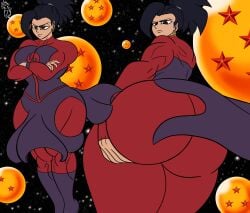 1girls anissa_(cosplay) ass ass_focus ass_grab big_ass big_boobs big_breasts big_butt big_thighs crossed_arms dragon_ball dragon_ball_super dragon_ball_z flying invincible kale light_skin muscular muscular_female space_background thick_butt thick_hips thick_legs thick_thighs viltrumite