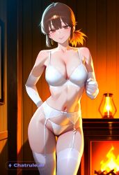 1girl 2d 4k 8k ai_assisted ai_generated alluring anime_style athletic attractive bare_midriff beautiful bedroom_setting big_booty blush breasts brown_eyes brown_hair cinematic_lighting clean_lineart cleavage close_up collarbone confident dark dark_lighting defined_jawline depth_of_field detailed_background detailed_face detailed_skin digital_illustration dim_lighting elegant erotic eye_makeup eyelashes eyeliner fio_germi solo