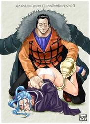 1boy 1girls azasuke color cum cum_on_face cum_on_hair female highres male nefertari_vivi one_piece panties princess rape sir_crocodile straight_hair underwear