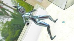 1girls 2025 3d 3d_(artwork) asfr bathroom bathtub belly_button better_version_at_source breasts coating detailed_background drill_hair drill_ponytail female female_only hair_between_eyes honkai:_star_rail honkai_(series) koikatsu metal_transformation naked naked_female nipples open_mouth petrification polished pose post-transformation silver_body silver_wolf_(honkai:_star_rail) solo statue thighs tilted_view