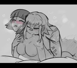 2girls absurdres ass bite_mark biting biting_neck blood blush bob_cut breasts closed_eyes completely_nude couple female/female female_only fluffkaiser highres jewelry lesbian_couple lesbian_only lesbians medium_hair moaning monochrome motion_blur multiple_girls nipples no_eyepatch non-web_source nude open_mouth original ring ryo_(fluffkaiser) saliva scar scar_on_arm scar_on_cheek scar_on_face scar_on_nose short_hair sidelocks small_breasts sofiya_(fluffkaiser) teeth tongue upper_teeth_only wedding_ring yaoi yuri