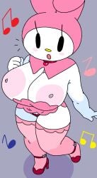 1female 1girl absurd_res ankles anthro anthropomorphic anthropomorphism areola areolae big_areola big_areolae big_breasts big_nipples blush blushing blushing_at_viewer bow bowtie bra breast_jiggle breasts bunny bunny_ears bunny_girl bunny_tail choker cleavage closed_fist closed_hand clothes clothing collar dancing dream-cassette eyes_open female female_only fist_clenched gigantic_breasts hi_res high_heels hood huge_breasts jiggle jiggling_breasts knees legs legwear looking_at_viewer mouth_open music_notes my_melody nipples nose onegai_my_melody open_eyes opened_eyes pendant pink_bra pink_clothes pink_clothing pink_hood pink_legwear pink_thighhighs purple_bow purple_bowtie rabbit rabbit_ears rabbit_girl rabbit_tail red_choker red_clothes red_clothing red_collar red_heels red_high_heels red_jewelry red_panties red_shoes red_underwear ribbon sanrio shaking shaking_hips solo solo_female thick_legs thick_thighs thighhighs thighs underwear wardrobe_malfunction wide_hips yellow_nose