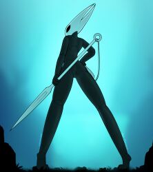anthro black_body eggnog_(artist) hollow_knight hollow_knight:_silksong hornet_(hollow_knight) mask menacing needle nude scenery silksong string tagme upskirt