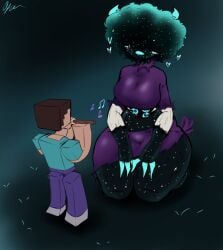 blue_lips blush giygal hair_covering_eyes minecraft mommy rule_63 sfw size_difference steve_(minecraft) warden_(minecraft) wholesome