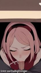 2girls ai_generated arms_crossed black_hair breast_grab cheating dabigdonger_(artist) dark-skinned_male fellatio female green_eyes hyuuga_hinata looking_at_viewer male naruto_(series) netorare oral pink_hair pov sakura_haruno selfie stealth_sex straight tagme under_desk video white_eyes
