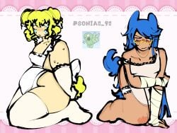 2d algebralien apron apron_only battle_for_dream_island bfb bfdi blue_hair blue_tail chubby color colored four_(bfb) gijinka glasses humanized object_show object_shows osc semi_nude sonia0_90 suggestive suggestive_pose tail tails the_power_of_two tpot transparent_clothing twitter_link x_(bfb) yellow_glasses yellow_hair yellow_tail