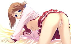 1girls acid_head anus ass blue_eyes blush breasts brown_hair clothing cum female hair hairclip komaki_manaka leaf_(studio) nipples no_bra no_panties pussy pussy_juice school_uniform skirt small_breasts solo to_heart_(series) to_heart_2 uncensored upskirt