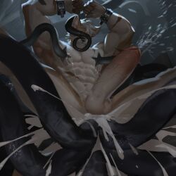 1:1 abs absurd_res anal anal_sex anthro awaldkize bared_teeth black_tentacles bodily_fluids bound brown_body brown_fur canid canine cuff_(restraint) cum cum_on_tentacle cum_splatter excessive_cum excessive_genital_fluids fangs front_view fur genital_fluids hair hands_tied hi_res low-angle_view male mammal muscular muscular_anthro muscular_male nude obscured_eyes pecs peeing penetration restraints sex solo spread_legs spreading teeth tentacle tentacle_around_head tentacle_around_muzzle tentacle_in_ass tentacle_on_nipple tentacle_penetration tentacle_sex urine white_body white_fur white_hair wrist_cuffs