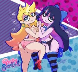 2girls blue_eyes earrings eyeliner multicolored_hair necklace panties panty_&_stocking_with_garterbelt panty_anarchy sexy siblings source_request stocking_anarchy tagme thesoderaddict