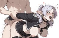 ahe_gao ai_generated bra chains dangling_breasts drooling earrings frieren goth green_eyes heart himmel_(sousou_no_frieren) makeup mayyreel micro_bikini moaning orgasm orgasm_face piercing pounding pounding_ass pubic_hair skirt sousou_no_frieren stockings tie trembling white_hair