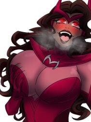 avengers big_breasts breasts brown_hair city_boy dark-skinned_female dark_skin female female_only grabbing grabbing_breasts grabbing_own_breast large_breasts marvel marvel_rivals red_eyes scarlet_witch scarlet_witch_(marvel_rivals) solo solo_female visible_breath wanda_maximoff yasudakojo yumeko_grabbing_her_breast