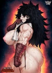 1girls 2d ass bandages big_ass big_breasts black_hair breasts female female_only huge_ass huge_breasts light-skinned_female light_skin looking_at_viewer muscular muscular_female ramia-yana ramia_(ramia-yana) scars side_view solo solo_female sweat tagme thegoldensmurf thick_thighs thighs