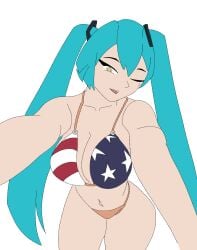 american_flag_bikini bikini boobs curvy cute hatsune_miku wink winking_at_viewer