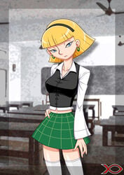 1girls blonde_hair blue_eyes bob_cut hey_arnold! hoop_earrings ivls nickelodeon olga_pataki school_uniform skirt tagme teenager