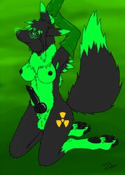 1futa anthro balls black_fur breasts canine claws dickgirl erection fox futanari green_eyes green_fur green_theme intersex looking_at_viewer nipples pawpads penis smile solo toxic zai