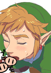 2boys blonde_hair blush censored closed_eyes earrings elf fellatio green_clothes green_hat hat highres hylian jewelry link male male_only nintendo pointy_ears shiwakin2 short_hair skyward_sword solo_focus tears the_legend_of_zelda yaoi