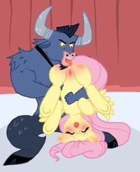 equine female fluttershy_(mlp) friendship_is_magic horse interspecies iron_will_(mlp) looking_down male minotaur my_little_pony open_mouth pegasus pony pussy rimming straight_hair tagme