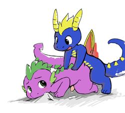 2boys biting_sheets blush crossover doggy_style dragon friendship_is_magic harmarist male male_only my_little_pony penis sex smooth_skin spike_(mlp) spyro spyro_the_dragon tagme